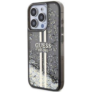 Guess nakładka do iPhone 15 Pro Max 6,7" czarna HC LIQ. GLITTER GOLD STRIPES