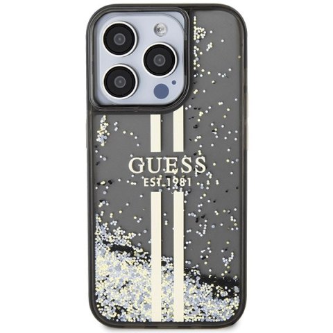 Guess nakładka do iPhone 15 Pro Max 6,7" czarna HC LIQ. GLITTER GOLD STRIPES Guess nakładka do iPhone 15 Pro Max 6,7" czarna HC LIQ. GLITTER GOLD STRIPES