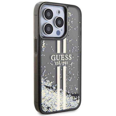 Guess nakładka do iPhone 15 Pro Max 6,7" czarna HC LIQ. GLITTER GOLD STRIPES Guess nakładka do iPhone 15 Pro Max 6,7" czarna HC LIQ. GLITTER GOLD STRIPES