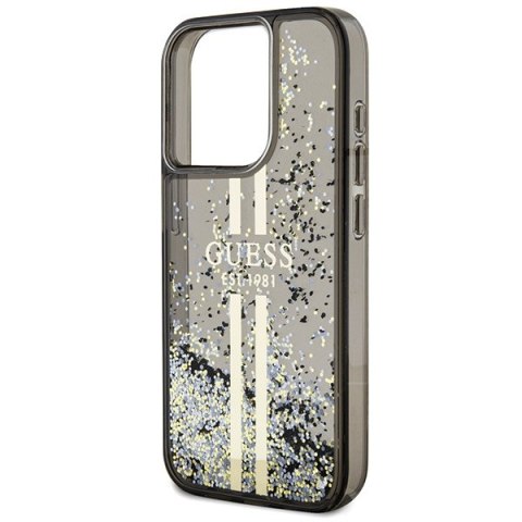Guess nakładka do iPhone 15 Pro Max 6,7" czarna HC LIQ. GLITTER GOLD STRIPES Guess nakładka do iPhone 15 Pro Max 6,7" czarna HC LIQ. GLITTER GOLD STRIPES