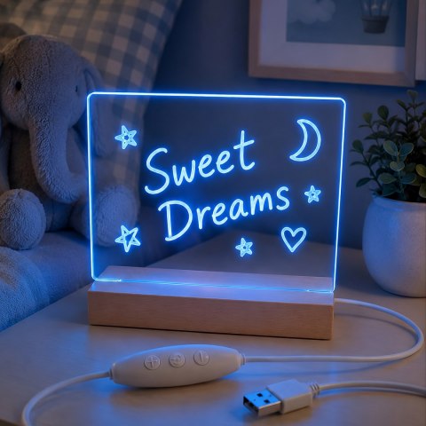 Forever Light Akrylowa Lampka Nocna LED FNL-18 z drewnianą podstawką i markerem