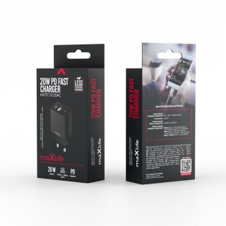 Maxlife ładowarka sieciowa PD QC MXTC-13-20AC 1x USB-C 1x USB 20W czarna