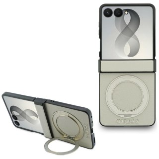 Guess nakładka HC Magnetic Ring Stand Grained PU Classic Logo do Samsung Galaxy Z Flip 8 beżowa