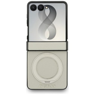 Guess nakładka HC Magnetic Ring Stand Grained PU Classic Logo do Samsung Galaxy Z Flip 8 beżowa
