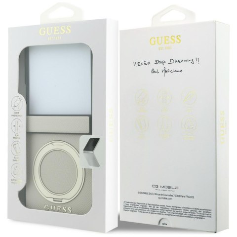 Guess nakładka HC Magnetic Ring Stand Grained PU Classic Logo do Samsung Galaxy Z Flip 8 beżowa
