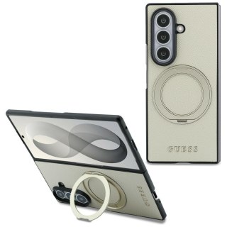 Guess nakładka HC Magnetic Ring Stand Grained PU Classic Logo do Samsung Galaxy Z Fold 8 Ultra beżowa