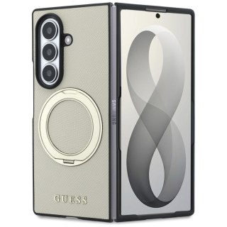 Guess nakładka HC Magnetic Ring Stand Grained PU Classic Logo do Samsung Galaxy Z Fold 8 Ultra beżowa