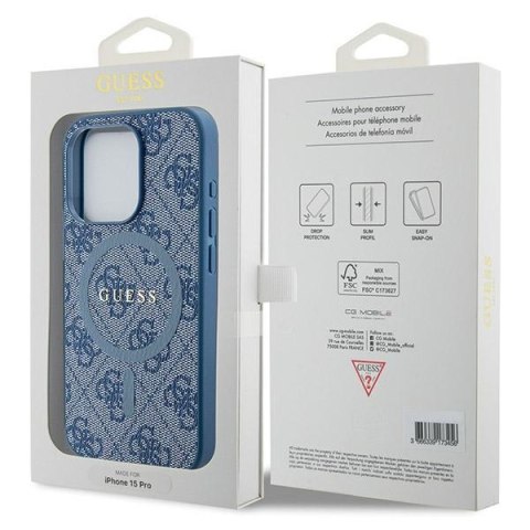 Guess nakładka do iPhone 14 Pro 6,1" GUHMP14LG4GFRB niebieska HC MAGSAFE PU 4G RING CLASSIC LOGO