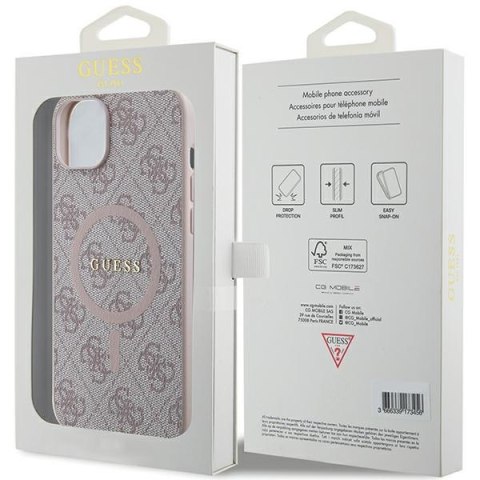Guess nakładka do iPhone 15 6,1" GUHMP15SG4GFRP różowa HC MAGSAFE PU 4G RING CLASSIC LOGO