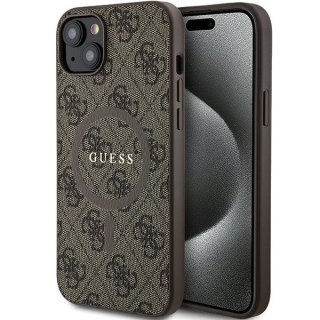 Guess nakładka do iPhone 15 6,1" GUHMP15SG4GFRW brązowa HC MAGSAFE PU 4G RING CLASSIC LOGO