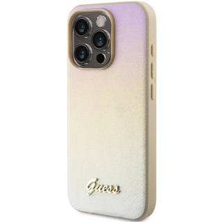 Guess nakładka do iPhone 15 Pro 6,1" GUHCP15LPSAIRSD złota HC PU SAFFIANO IRIDESCENT SCRIPT