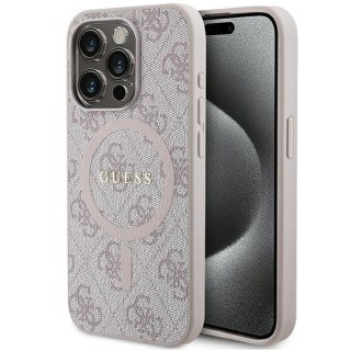 Guess nakładka do iPhone 15 Pro 6,1" GUHMP15LG4GFRP różowa HC MAGSAFE PU 4G RING CLASSIC LOGO