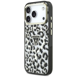 Etui Guess IML Leopard Glitter Triangle Logo MagSafe do iPhone 18 Pro / 17 Pro czarny
