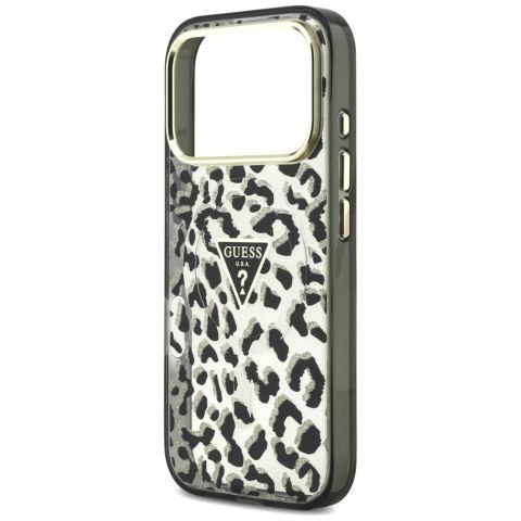 Etui Guess IML Leopard Glitter Triangle Logo MagSafe do iPhone 18 Pro / 17 Pro czarny