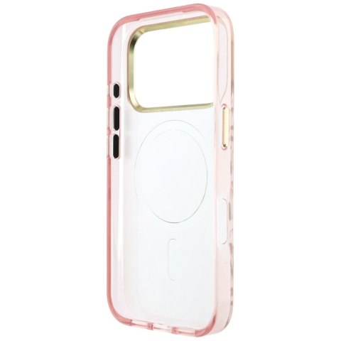 Etui Guess IML Leopard Glitter Triangle Logo MagSafe do iPhone 18 Pro / 17 Pro różowy