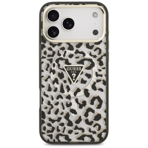Etui Guess IML Leopard Glitter Triangle Logo MagSafe do iPhone 18 Pro Max / 17 Pro Max czarny