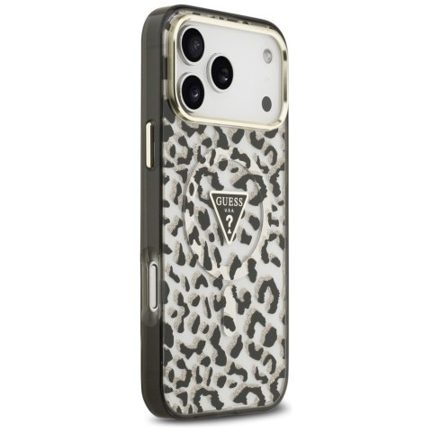 Etui Guess IML Leopard Glitter Triangle Logo MagSafe do iPhone 18 Pro Max / 17 Pro Max czarny