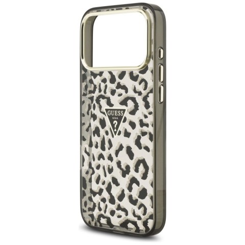 Etui Guess IML Leopard Glitter Triangle Logo MagSafe do iPhone 18 Pro Max / 17 Pro Max czarny