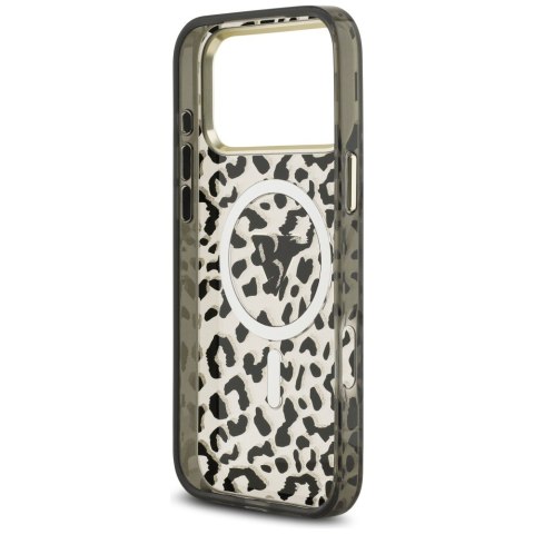 Etui Guess IML Leopard Glitter Triangle Logo MagSafe do iPhone 18 Pro Max / 17 Pro Max czarny