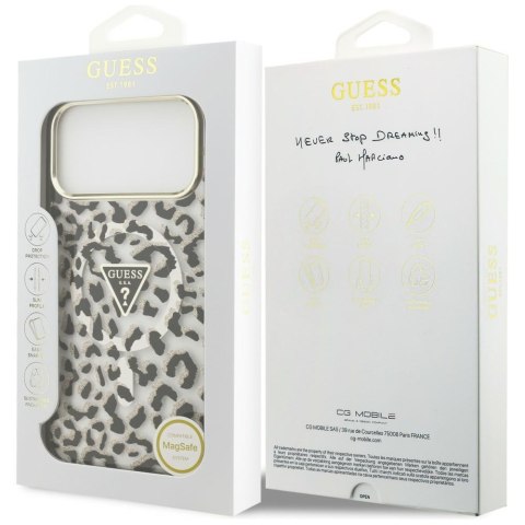 Etui Guess IML Leopard Glitter Triangle Logo MagSafe do iPhone 18 Pro Max / 17 Pro Max czarny