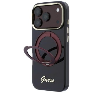Etui Guess IML Ring Stand 360 Script Metal Logo MagSafe do iPhone 18 Pro Max / 17 Pro Max burgundowy