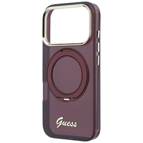 Etui Guess IML Ring Stand 360 Script Metal Logo MagSafe do iPhone 18 Pro Max / 17 Pro Max burgundowy