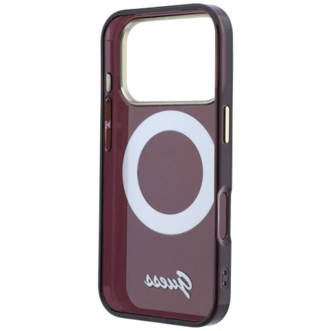 Etui Guess IML Ring Stand 360 Script Metal Logo MagSafe do iPhone 18 Pro Max / 17 Pro Max burgundowy