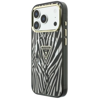 Etui Guess IML Zebra Glitter Triangle Logo MagSafe do iPhone 18 Pro / 17 Pro srebrny