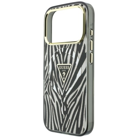 Etui Guess IML Zebra Glitter Triangle Logo MagSafe do iPhone 18 Pro / 17 Pro srebrny