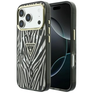 Etui Guess IML Zebra Glitter Triangle Logo MagSafe do iPhone 18 Pro Max / 17 Pro Max srebrny
