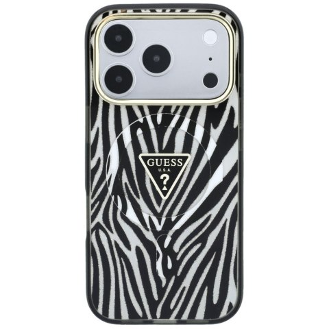 Etui Guess IML Zebra Glitter Triangle Logo MagSafe do iPhone 18 Pro Max / 17 Pro Max srebrny