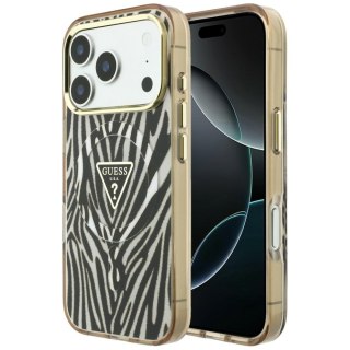 Etui Guess IML Zebra Glitter Triangle Logo MagSafe do iPhone 18 Pro Max / 17 Pro Max złoty