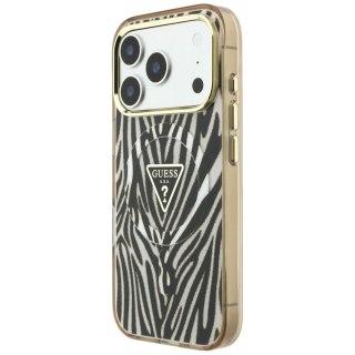 Etui Guess IML Zebra Glitter Triangle Logo MagSafe do iPhone 18 Pro Max / 17 Pro Max złoty