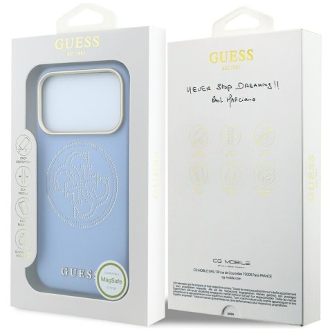 Etui Guess Perforated 4G Gold Logo Magsafe do iPhone 18 Pro / 17 Pro niebieski
