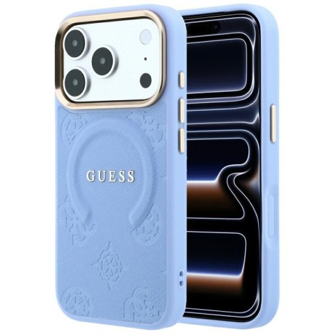 Etui Guess Saffiano Peony & Ring MagSafe do iPhone 18 Pro / 17 Pro niebieski