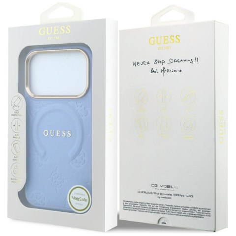 Etui Guess Saffiano Peony & Ring MagSafe do iPhone 18 Pro / 17 Pro niebieski