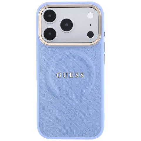 Etui Guess Saffiano Peony & Ring MagSafe do iPhone 18 Pro Max / 17 Pro Max niebieski