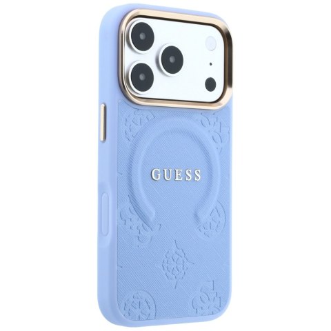Etui Guess Saffiano Peony & Ring MagSafe do iPhone 18 Pro Max / 17 Pro Max niebieski