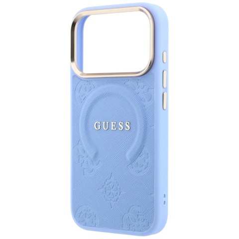 Etui Guess Saffiano Peony & Ring MagSafe do iPhone 18 Pro Max / 17 Pro Max niebieski