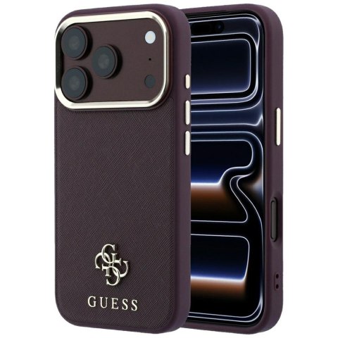Etui Guess Saffiano Small 4G & Classic Logo MagSafe do iPhone 18 Pro / 17 Pro burgundowy