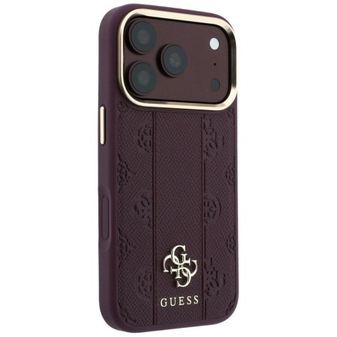 Etui Guess Stripe Peony 4G Logo MagSafe do iPhone 18 Pro / 17 Pro burgundowy