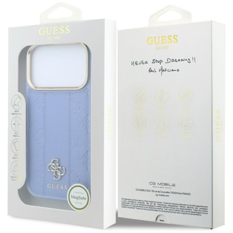 Etui Guess Stripe Peony 4G Logo MagSafe do iPhone 18 Pro Max / 17 Pro Max niebieski