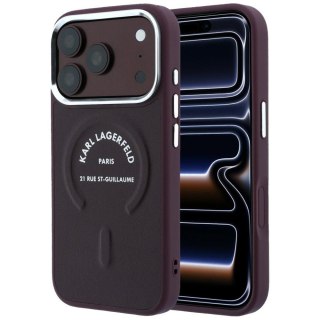Etui Karl Lagerfeld Embossed Open Ring RSG Logo MagSafe do iPhone 18 Pro / 17 Pro burgundowy