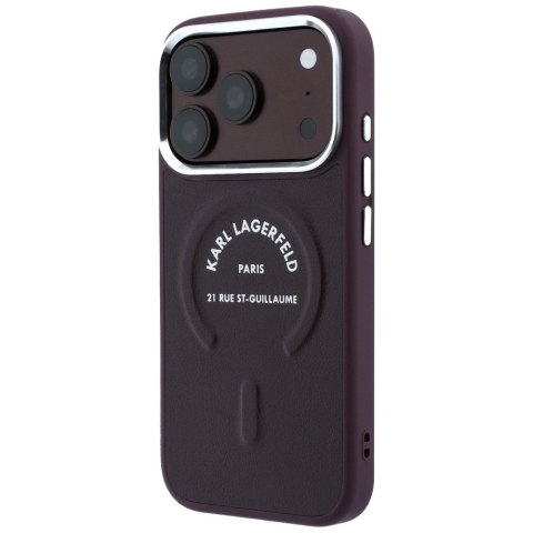 Etui Karl Lagerfeld Embossed Open Ring RSG Logo MagSafe do iPhone 18 Pro Max / 17 Pro Max burgundowy