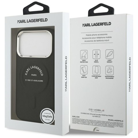Etui Karl Lagerfeld Embossed Open Ring RSG Logo MagSafe do iPhone 18 Pro Max / 17 Pro Max czarny