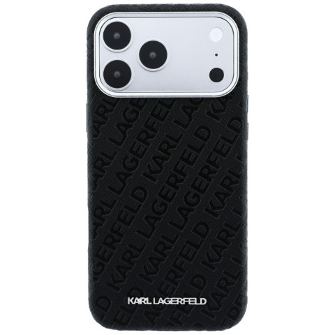 Etui Karl Lagerfeld Grained Allover Logo Metal Elongated MagSafe do iPhone 18 Pro / 17 Pro czarny