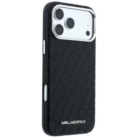 Etui Karl Lagerfeld Grained Allover Logo Metal Elongated MagSafe do iPhone 18 Pro / 17 Pro czarny