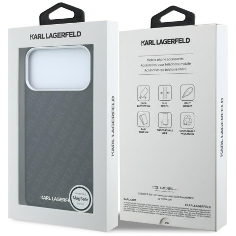 Etui Karl Lagerfeld Grained Allover Logo Metal Elongated MagSafe do iPhone 18 Pro / 17 Pro czarny