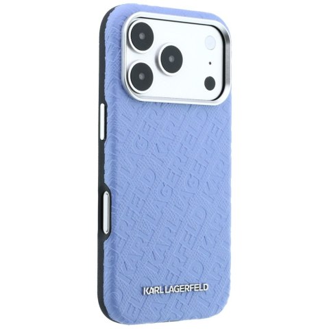 Etui Karl Lagerfeld Grained Allover Logo Metal Elongated MagSafe do iPhone 18 Pro / 17 Pro niebieski