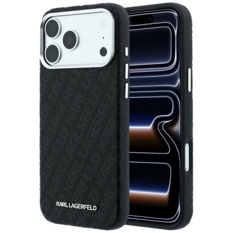 Etui Karl Lagerfeld Grained Allover Logo Metal Elongated MagSafe do iPhone 18 Pro Max / 17 Pro Max czarny